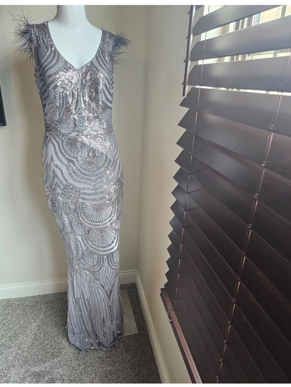 Elegant Silver Sequin Evening Gown